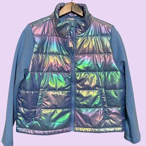 Girls Holographic Puffer Jacket With Blue Sleeves By Xersion XL 18.5 Plus